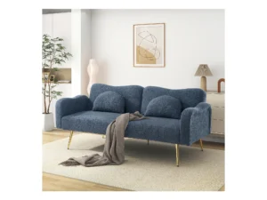 Canapé convertible 2 places - 175 x 79 x 82 cm - avec dossier réglable - velours - Bleu