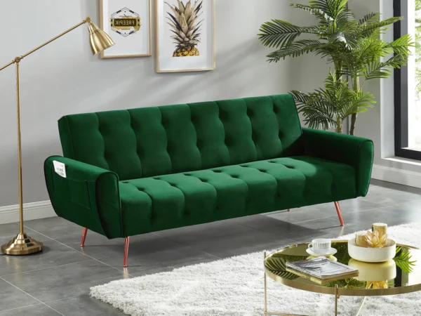 Canapé 3 places convertible clic-clac en velours POLANI - Vert sapin