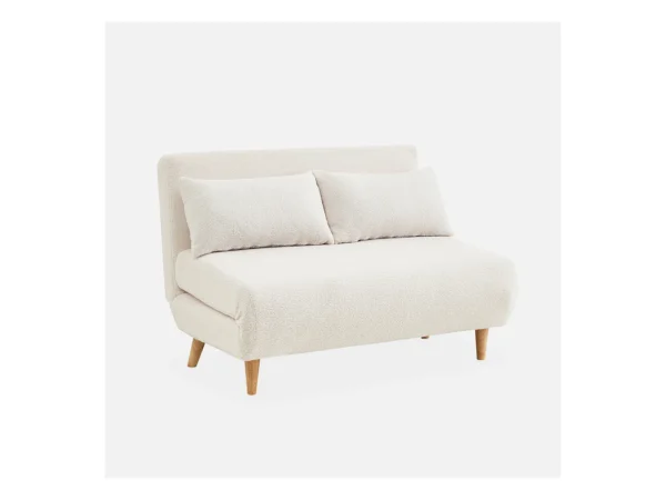 Canapé convertible en tissu bouclettes crème - Guesta - 2 places scandinave