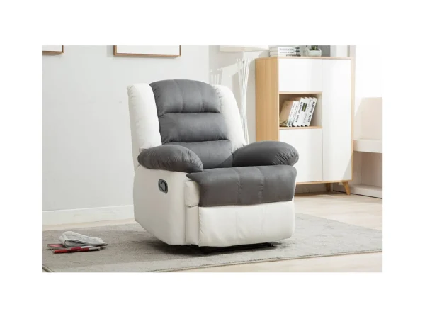 Fauteuil relax "Buckingham" - 85 x 93 x 100 cm - Blanc / Gris clair