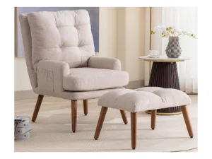 Fauteuil Convertible avec repose-pieds et dossier réglable - Beige