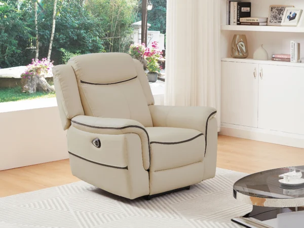Fauteuil relax électrique en cuir beige ADELIO