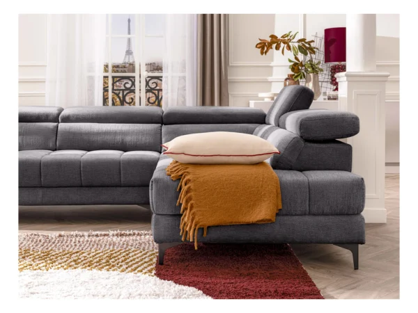 Canapé d'angle droit relax avec assise coulissante électrique en tissu anthracite MONISO