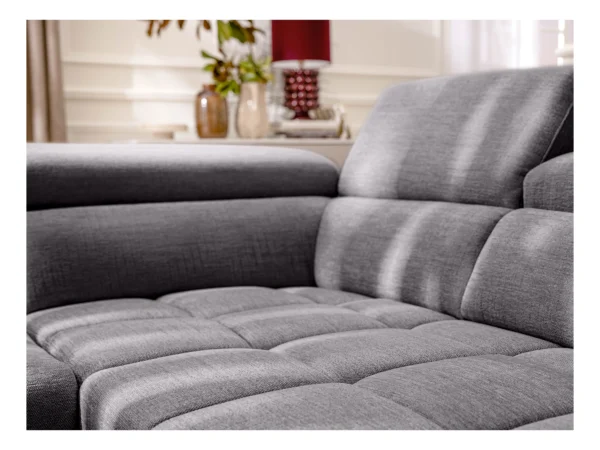 Canapé d'angle droit relax avec assise coulissante électrique en tissu anthracite MONISO