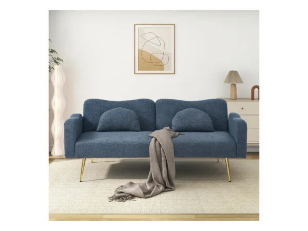 Canapé convertible 2 places - 175 x 79 x 82 cm - avec dossier réglable - velours - Bleu