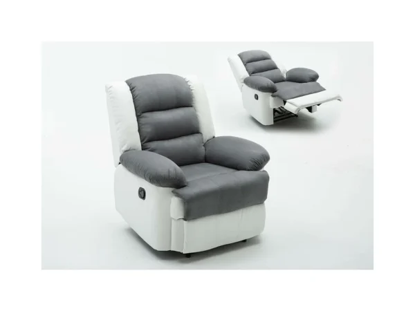 Fauteuil relax "Buckingham" - 85 x 93 x 100 cm - Blanc / Gris clair