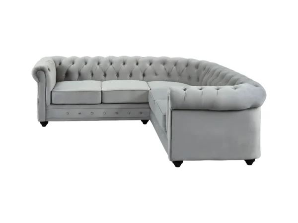 Canapé d'angle en velours CHESTERFIELD - Gris clair