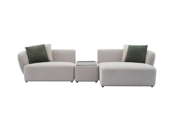 Canapé d'angle droit modulable avec tablette en tissu gris clair RANASO