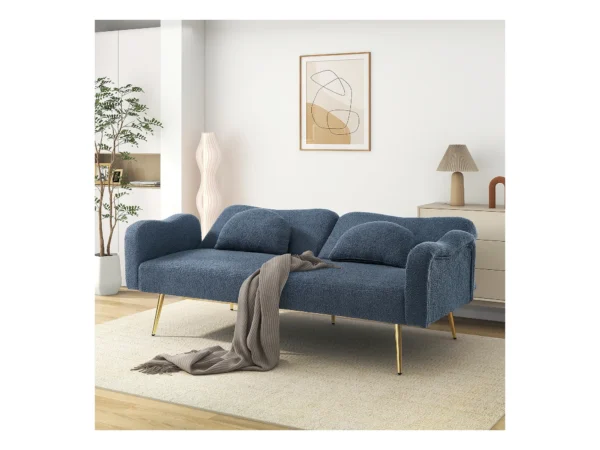 Canapé convertible 2 places - 175 x 79 x 82 cm - avec dossier réglable - velours - Bleu