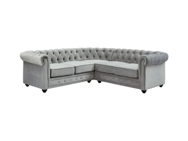Canapé d'angle en velours CHESTERFIELD - Gris clair