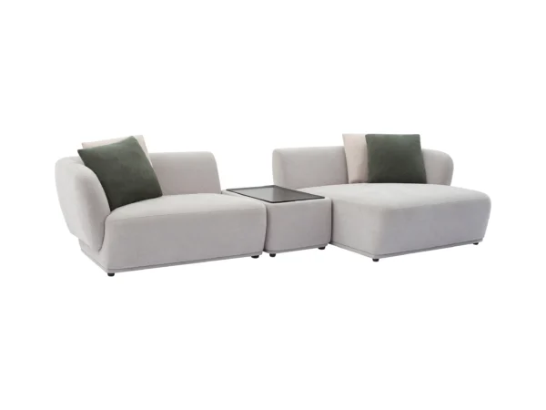 Canapé d'angle droit modulable avec tablette en tissu gris clair RANASO