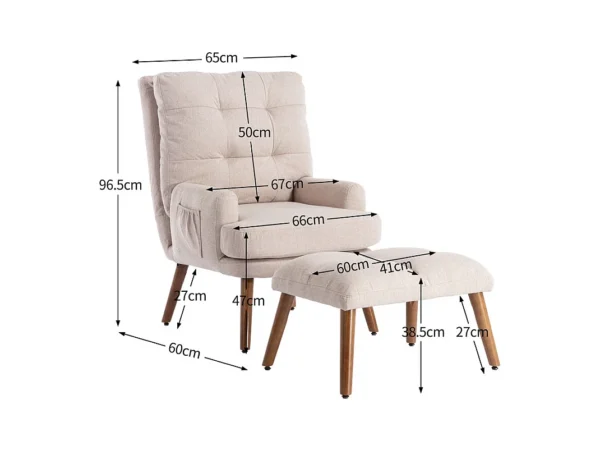 Fauteuil Convertible avec repose-pieds et dossier réglable - Beige