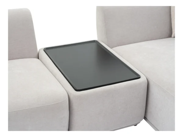 Canapé d'angle droit modulable avec tablette en tissu gris clair RANASO