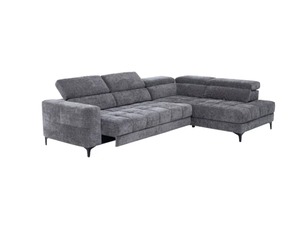Canapé d'angle droit relax avec assise coulissante électrique en tissu anthracite MONISO