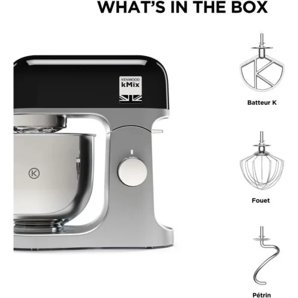 Robot pâtissier Kenwood kMix KMX750BK - bol 5 litres - 6 vitesses - 3 accessoires - noir