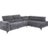 Canapé d'angle droit relax avec assise coulissante électrique en tissu anthracite MONISO