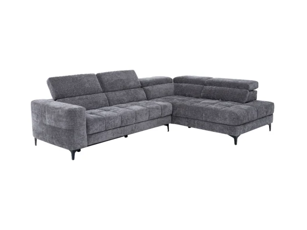 Canapé d'angle droit relax avec assise coulissante électrique en tissu anthracite MONISO