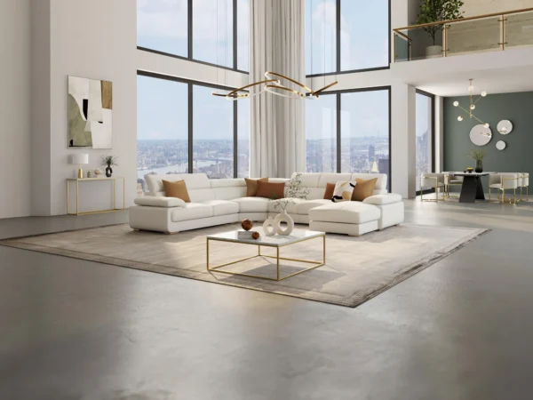 Grand canapé d'angle droit panoramique en cuir blanc