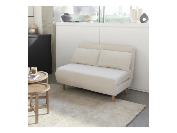 Canapé convertible en tissu bouclettes crème - Guesta - 2 places scandinave