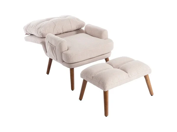 Fauteuil Convertible avec repose-pieds et dossier réglable - Beige